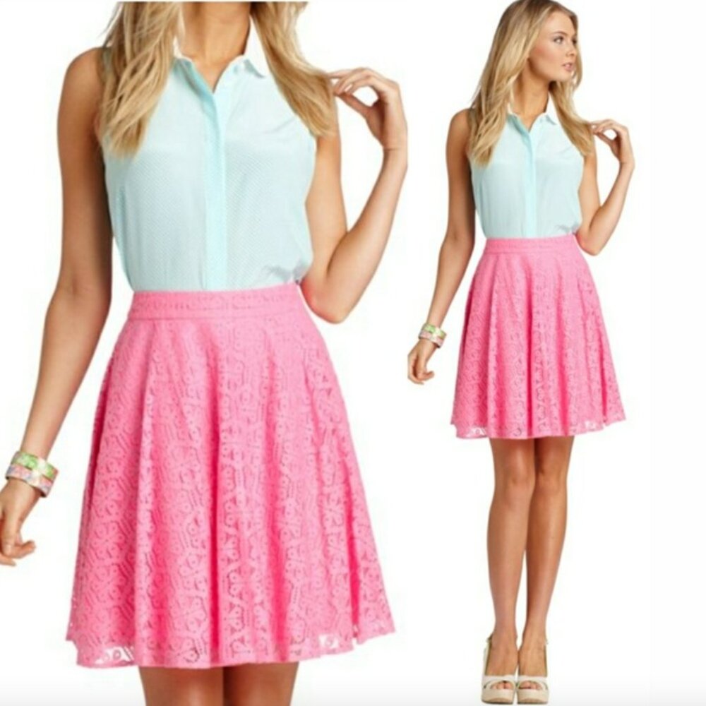 Lilly Pulitzer Meadow Skirt in Daisy Lane Lace Fiesta Pink